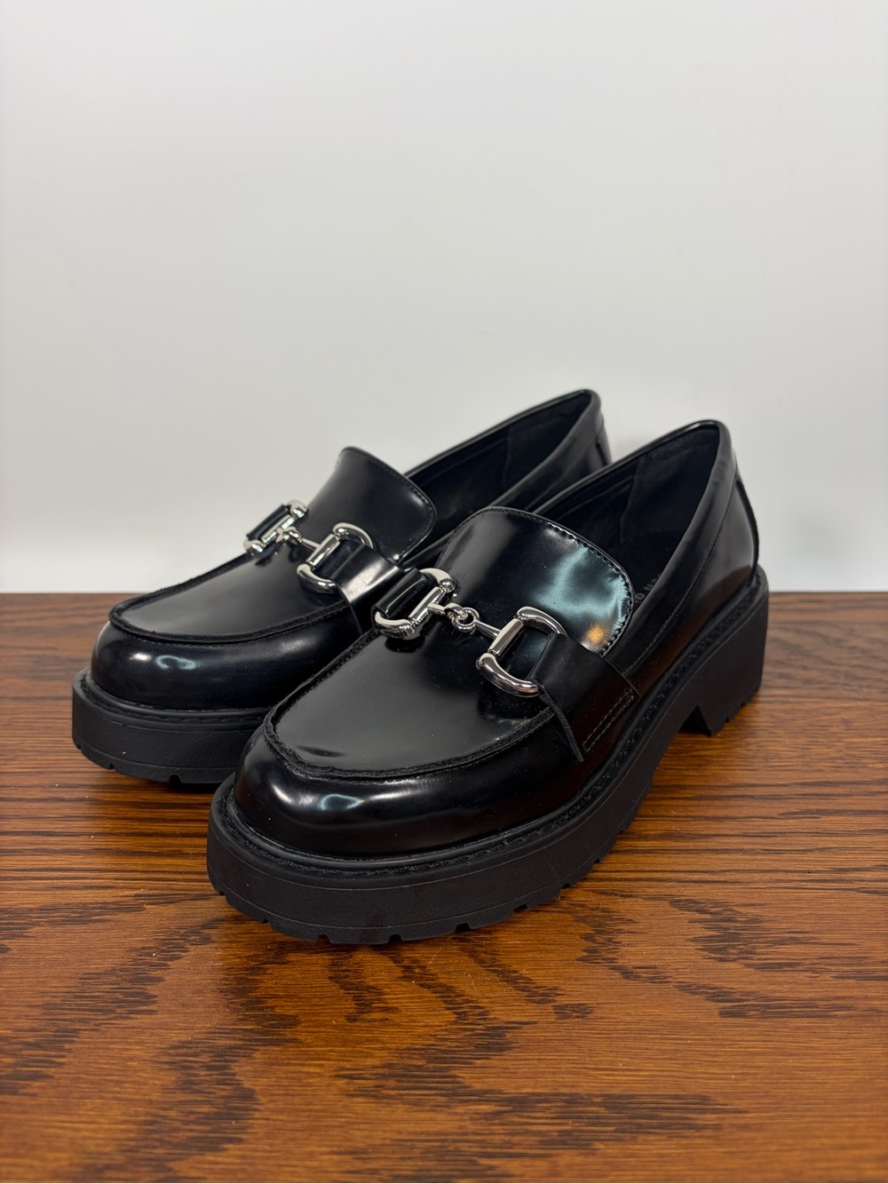 Madden Girl Y2K Carter Women's Loafters Horsebit Chunky Platform Black Size 8